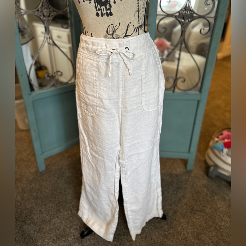 White Linen Athleta Wider Leg Pant Sz 12; Older style w/lower rise